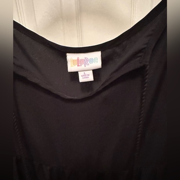 LulaRoe black Maxi dress size large adjustable spaghetti straps tiered ruffles - Picture 2 of 5